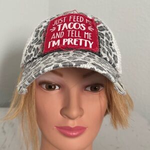 Just Feed Me Tacos And Tell Me I’m Pretty- Leopard Print Cap with Red Patch